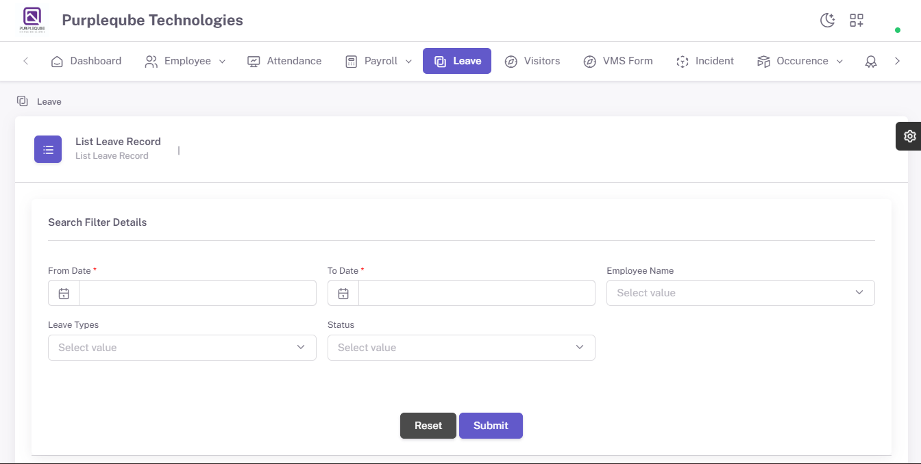 Leave Search Interface